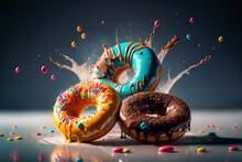 Multicolored Sweet Donuts. Generative AI.