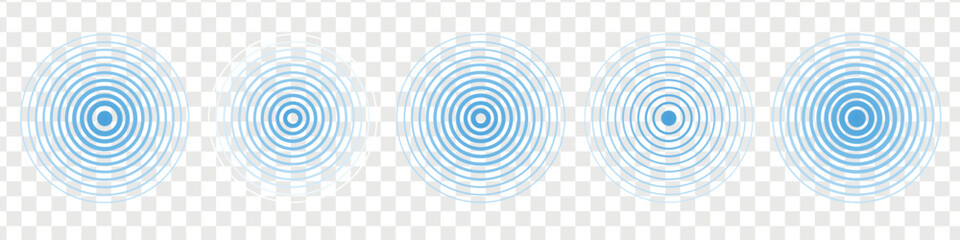 set on blue radar vibration. wave pattern. round frame set. water wave. vector isolated illustration