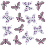 Fototapeta Koty - Purple gray butterflies on white background seamless pattern. Vector illustration. Perfect template for design of fabrics, home textiles, clothes, card, wallpapers, fancy packaging, curtains