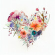 Leinwandbild Motiv Floral heart. Heart of flowers. Wedding card. Love symbol on white background. Valentine watercolor poster