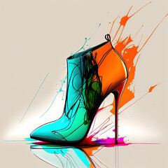 fashion heeled shoes abstract design, multicolor, generative ai