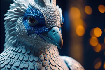 Menacing futuristic AI chicken bird Animal Robot, glowing elements, scary, future created with generative ai technology