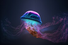 Neon Psychic Wave Jellyfish Animal Created With Generative Ai Technology