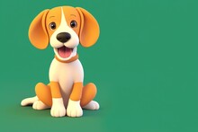 Beagle Puppy Sitting In 3D Render Style, Generative AI