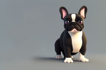 French Bulldog standing in 3D render style, Generative AI