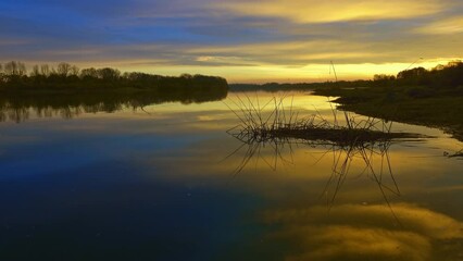 Wall Mural - beautiful morning river landscape at dawn, 4k