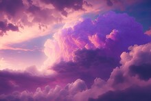 Background Of Gentle Purple Clouds At Sunset. In Soft Pastel Tones Generative AI