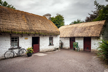 Thatched roof cottages in a Traditional Irish village