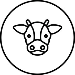 Cow head, black and white line icon vector illustration in a circle, for web use for farm, milk