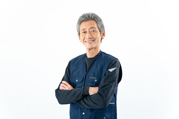Aufkleber - 腕組みする笑顔のシニア職人