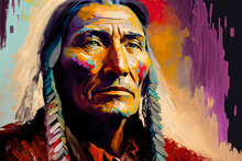 Sioux Portrait, Acrylic Painting. Generative AI