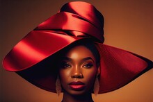 Beautiful Woman Wearing A Big Red Hat, Generative Ai