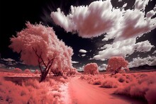 Photo Of A Landscape Taken In Infrared Light, Revealing A Spectacular Sky. Generative AI