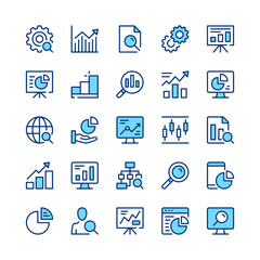 Aufkleber - Data analysis line icons. Blue color. Vector line icons set