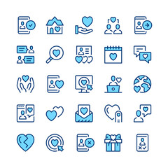 Aufkleber - Online dating line icons. Blue color. Vector line icons set