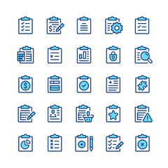 Poster - Clipboard line icons. Blue color. Vector line icons set