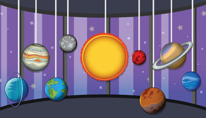 Wall Mural - a room decorated with solar system planets template