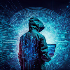 Poster - Digital technology, internet network connection, big data, digital marketing IoT internet of things. Man using modern computer surfing internet futuristic innovative technology, Generative AI	