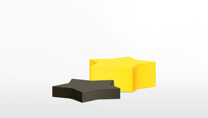 Wall Mural - 3D yellow and black star podium on white background. 3d illustration.