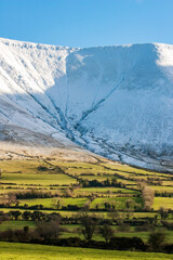 Canvas Print - Snowy Mountains and Green fields in Ireland