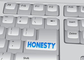 Poster - Computer Keyboard with Honesty text. Close-up of an electronic Computer Device part, keypad.
