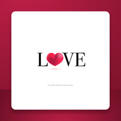 Fototapete - Red white happy valentine greeting card background with square size for social media post. Hearth shape background. Vector illustration