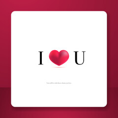 Fototapete - Red white happy valentine greeting card background with square size for social media post. Hearth shape background. Vector illustration