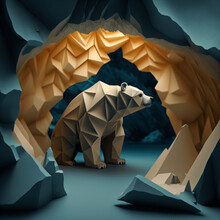 Origami Polar Bear Inside His Cave Generative Ai