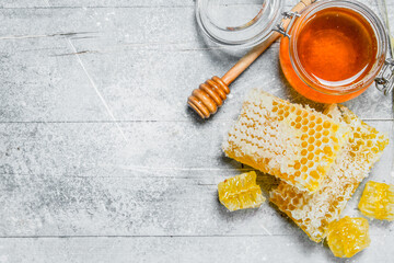 Natural honey in honeycombs.