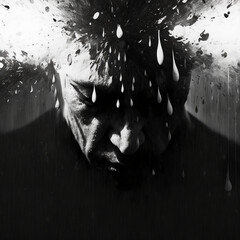 black and white sad person with head down, depression, mental health, generative ai