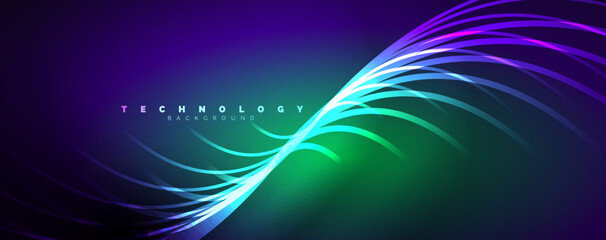 Poster - Light beams, neon lines abstract background. Vector Illustration For Wallpaper, Banner, Background, Card, Book Illustration, landing page