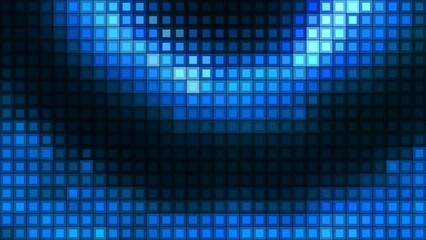 Poster - Green and blue square mosaic. Motion. A colored mosaic with black illumination in 3d format changing the highlighting parts.