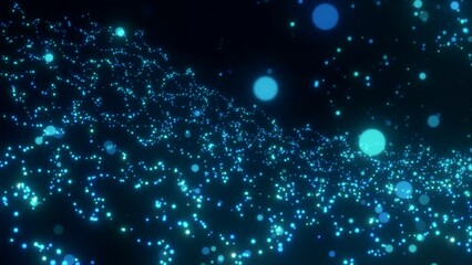 Poster - Black background with illuminated sequins. Motion. Bright confetti in cartoon animation that fly in different directions.