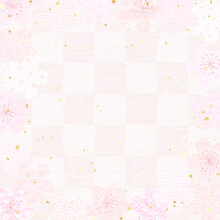 いろいろな模様の桜をあしらった和紙風背景イラスト