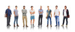 © Donson/peopleimages.com - Collage, portrait and diversity with a man model group in studio isolated on a white background for fashion, education or business. Marketing, advertising and men standing in line to promote a brand