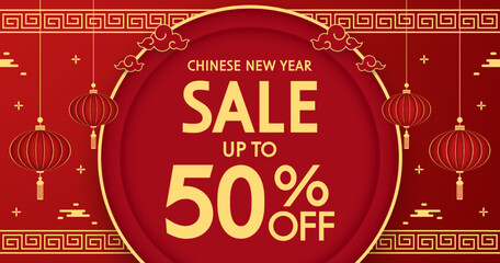 Wall Mural - Chinese new year sale banner. Happy Chinese new year 2023. Chinese New Year Sale Promotion Template.