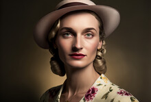 Vintage Fashion Portrait. Caucasian Woman With Retro 1920s Or 1930s Style. Generative Ai
