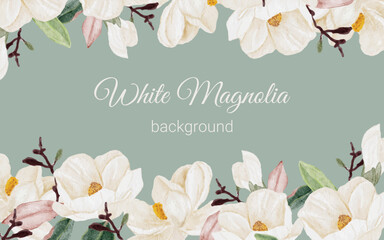 Sticker - watercolor white magnolia flower branch bouquet background