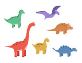Fototapeta  - Cartoon set of funny dinosaurs. Vector illustration of cute dinosaur characters.