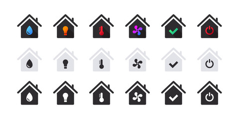 Wall Mural - Smart home icon set. Smart house with functional icons. Vector icons