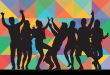 Dancing People Silhouettes , Retro Background.	