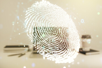 Aufkleber - Multi exposure of abstract graphic fingerprint sketch on modern computer background, fingerprint scan data concept