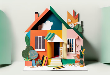 abstract house trendy paper collage design. Generative ai