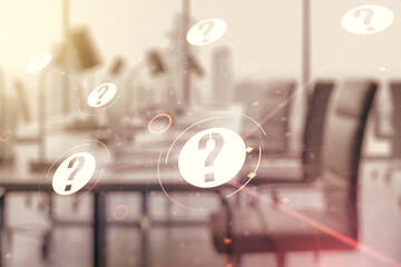 Aufkleber - Double exposure of abstract virtual question mark hologram on modern corporate office background. Sociology and psychology concept