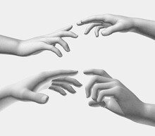 Hands Reaching Towards Each Other. Concept Of Human Relation, Togetherness Or  Partnership. 3D Vector Illustration. Design For Banner, Flyer, Poster, Cover Or Brochure.