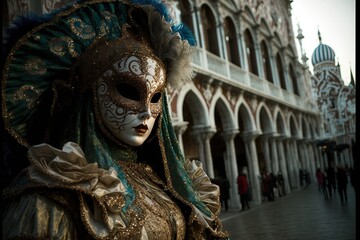 people wearing masks at the Venice Carnival. venetian carnival mask. Generative Ai 