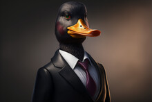 Portrait Of A Duck In A Stylish Business Suit. Generative AI. Businessman Duck Illustration. 