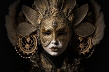 Woman Wearing Masks At The Venice Carnival. Venetian Carnival Mask. Generative Ai