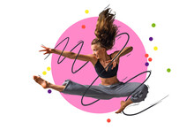 Urban Dancing Girl Over Dynamic Colors And White Background And Jumping
