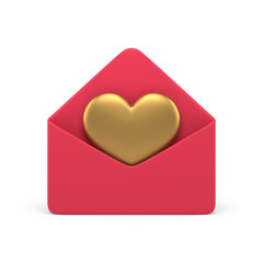 Poster - Red open envelope golden heart romantic letter email message cyberspace notification 3d icon